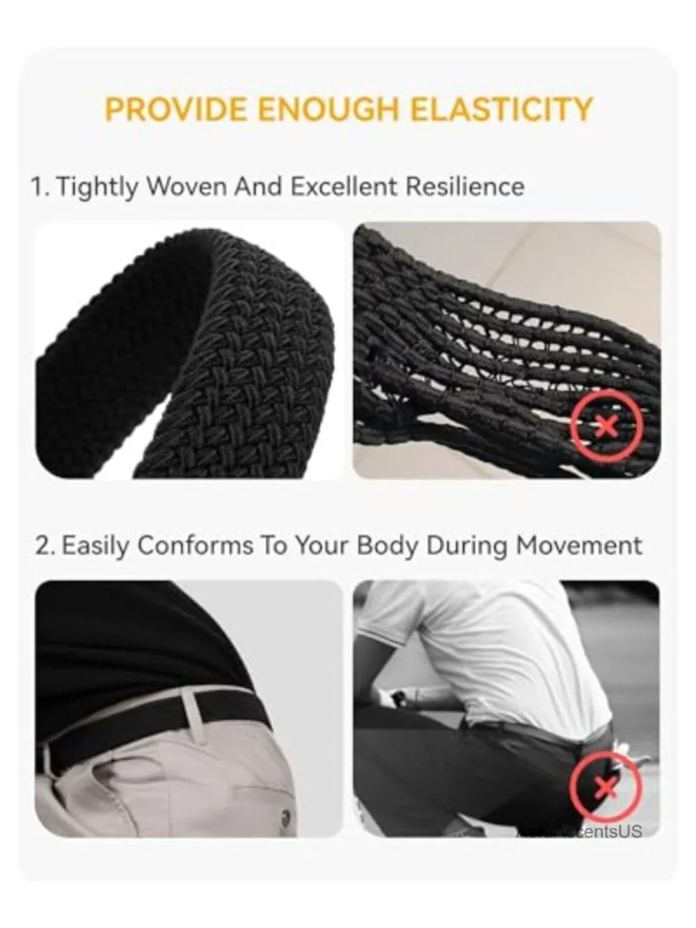 Stretch Belt for Men - No-Hole Adjustable Braided Nylon Elastic Belt for Golf